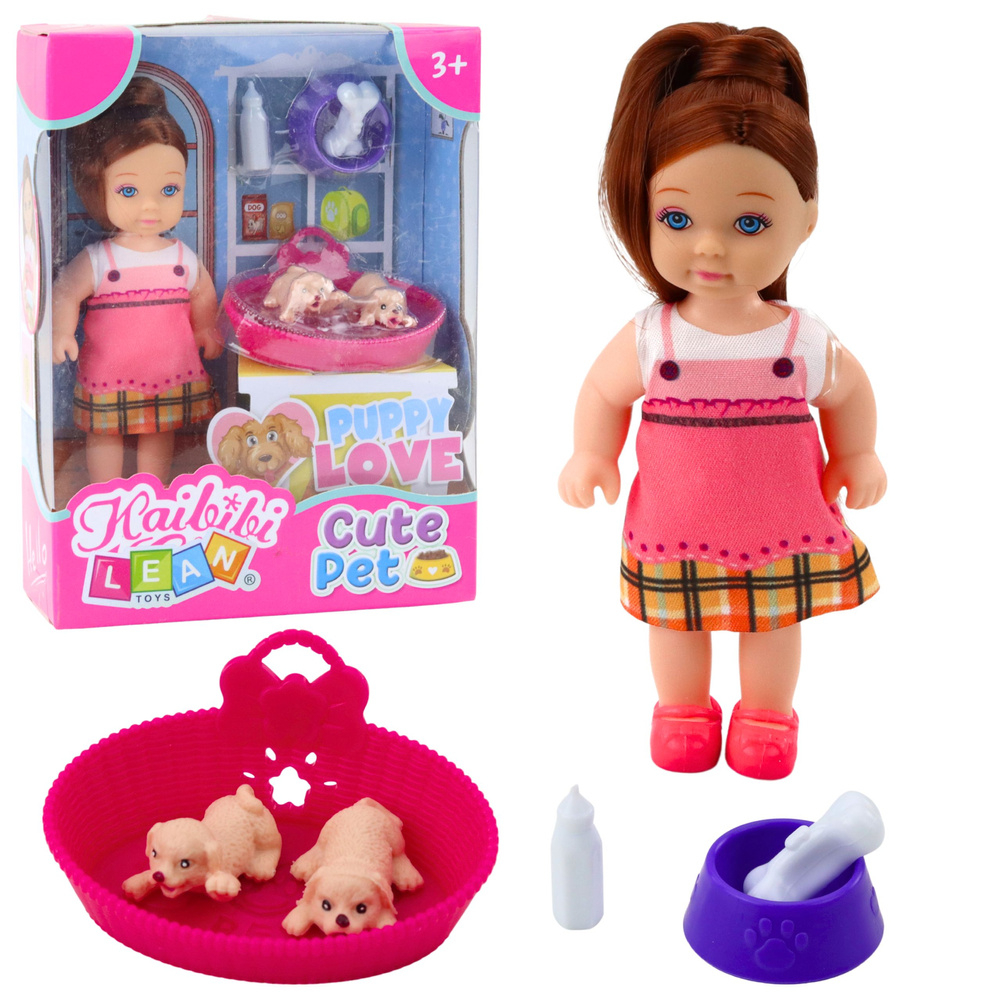 Set mini-păpușă cu doi căței, pat, bol, sticlă [1]