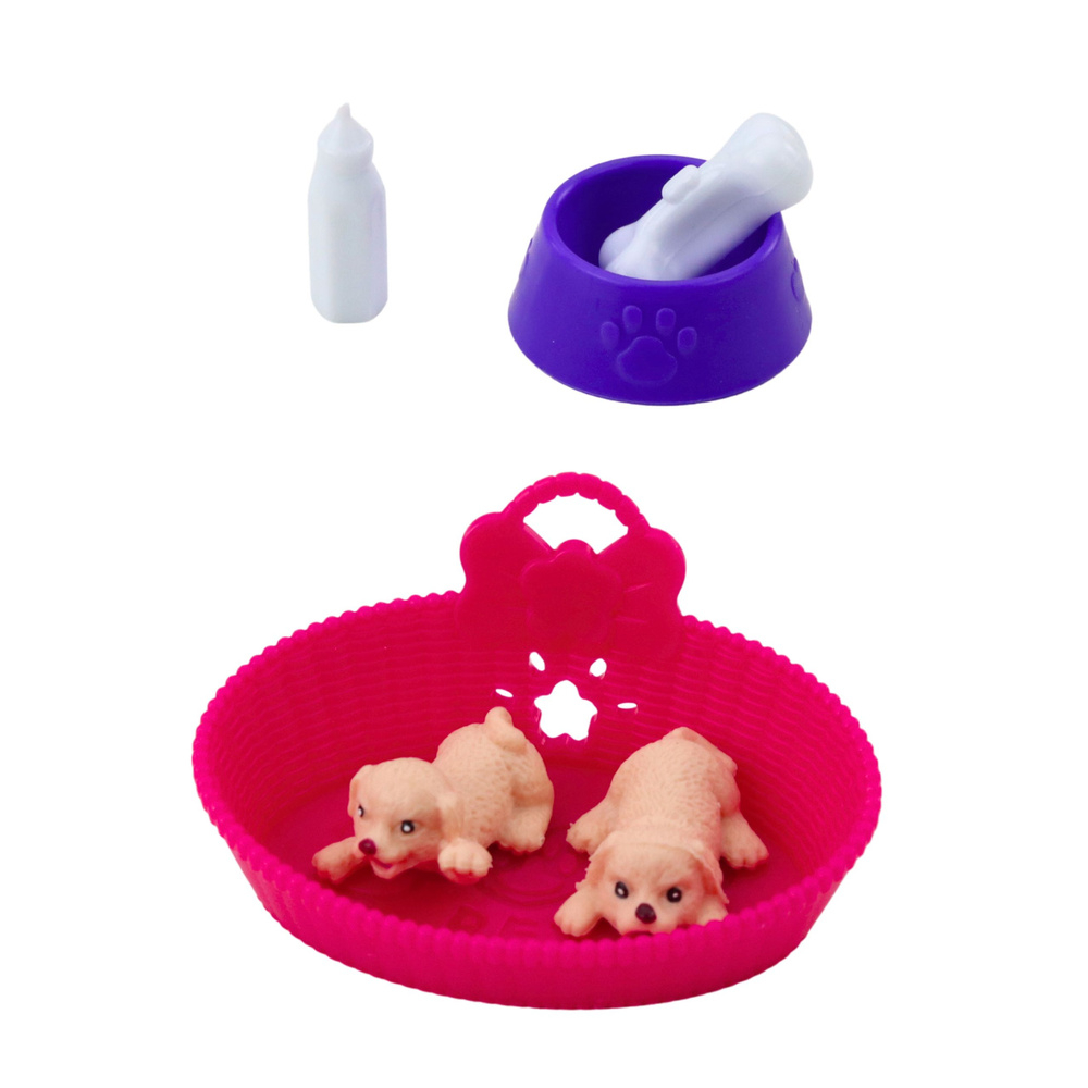 Set mini-păpușă cu doi căței, pat, bol, sticlă [3]