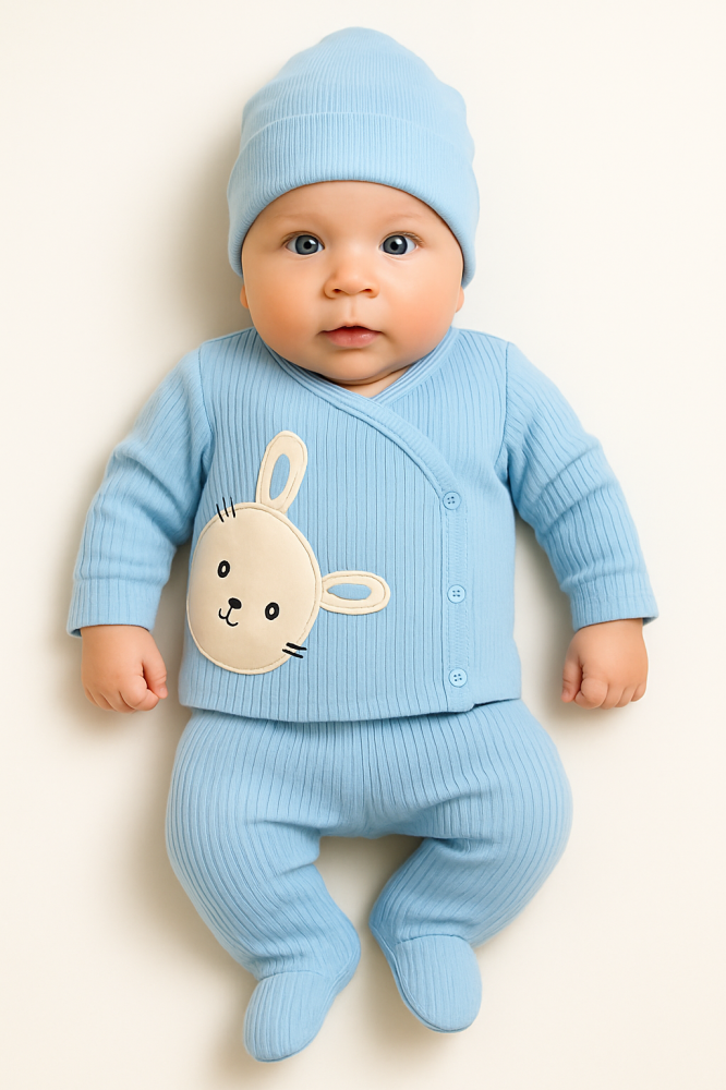 Set Nana 3 piese bebelusi – bluza, pantaloni si caciulita din bumbac, Albastru [1]