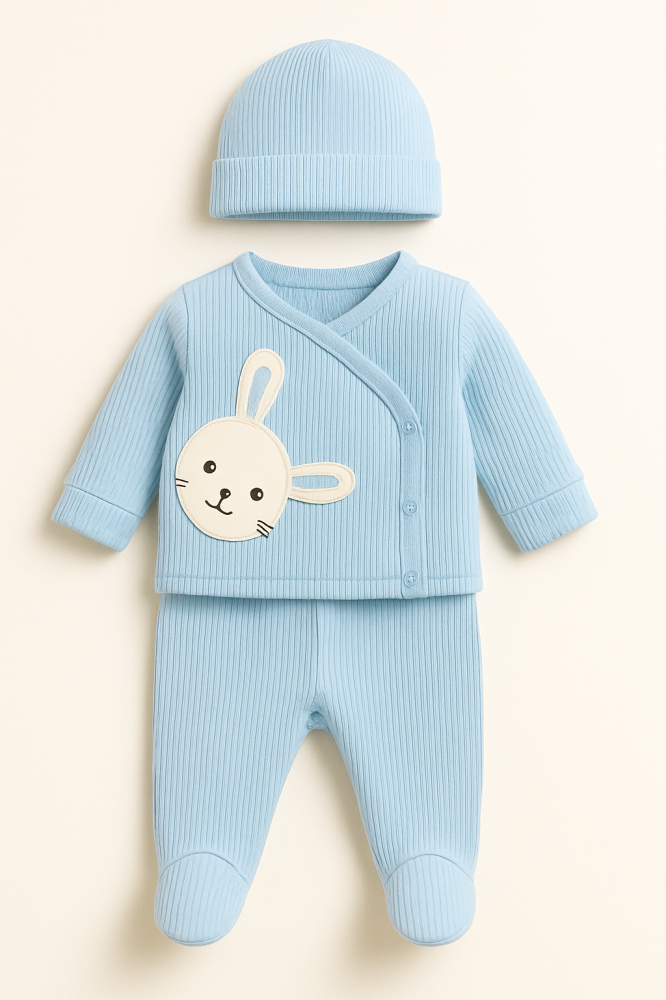 Set Nana 3 piese bebelusi – bluza, pantaloni si caciulita din bumbac, Albastru [2]