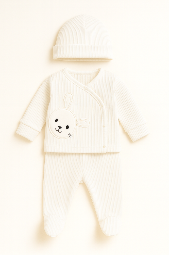 Set Nana 3 piese bebelusi – bluza, pantaloni si caciulita din bumbac, Alb [2]