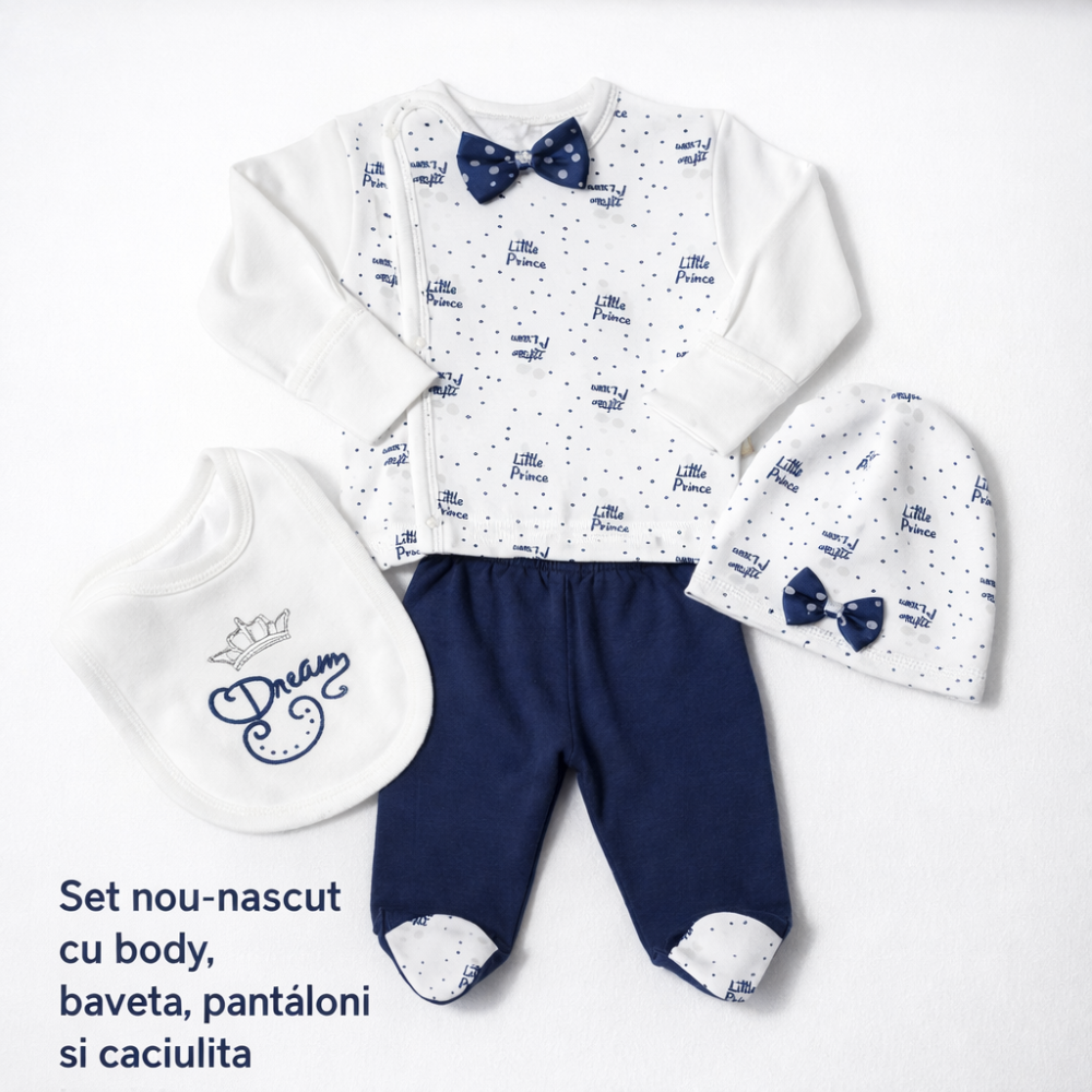 Set nou-nascut cu body baveta pantaloni si caciulita [2]