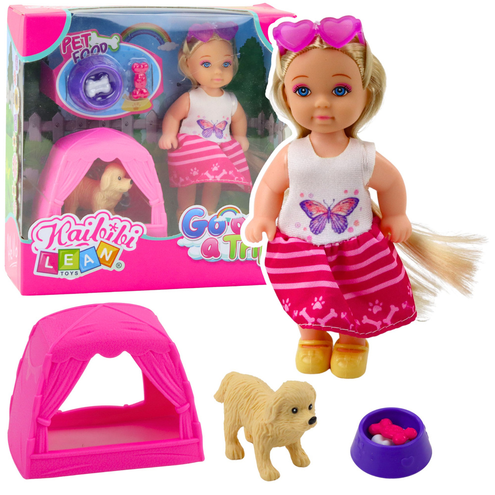 Set papusa mini cu caine cort si accesorii pentru joaca si ingrijire animala [1]