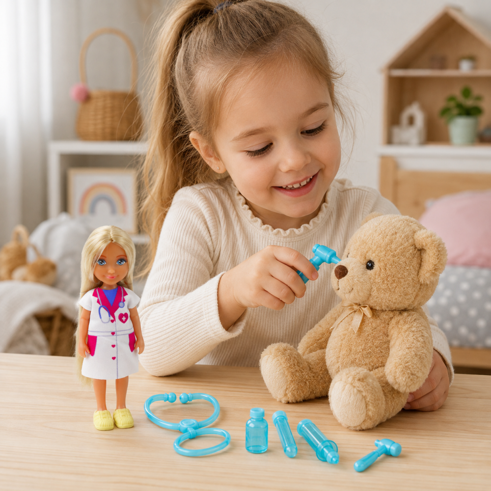 Papusa mini doctor Ankiki 13 cm cu stetoscop si accesorii medicale, Lean Toys, 3 ani+ [4]