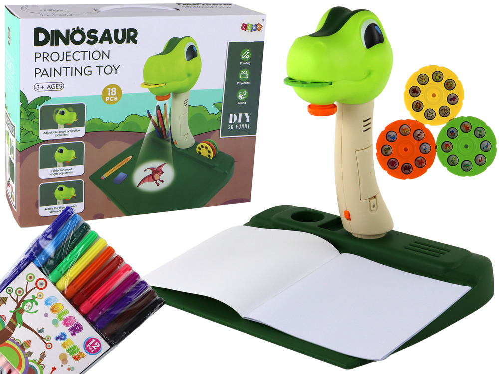 Set Proiector Copii Dinozaur cu Sunete si Desene – 3 Discuri, 12 Markere [1]