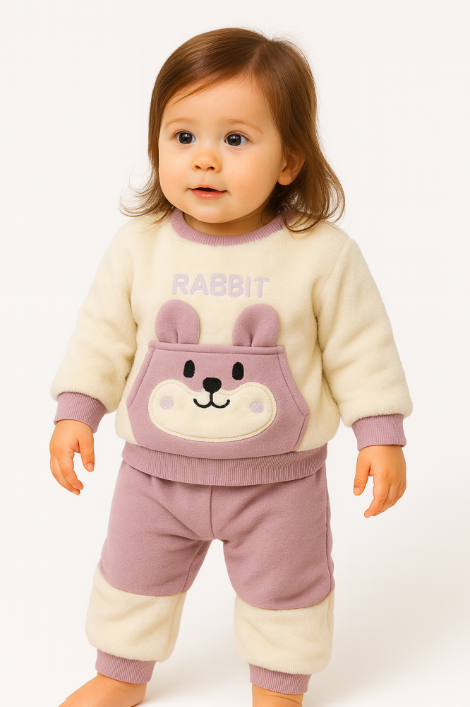 Set Pufos cu bluzita si pantaloni pentru Bebelusi - Rabbit - Mov [2]