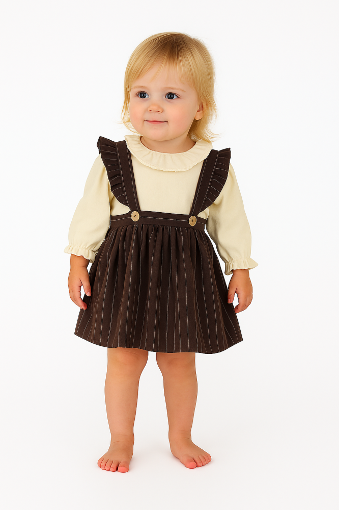 Set Rochita Sarafan Fetite cu Bluza, Crem si Maro [4]