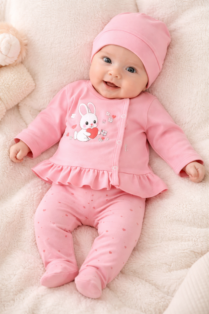 Set roz pentru nou-nascuti – 3 piese, model Iepuras [2]