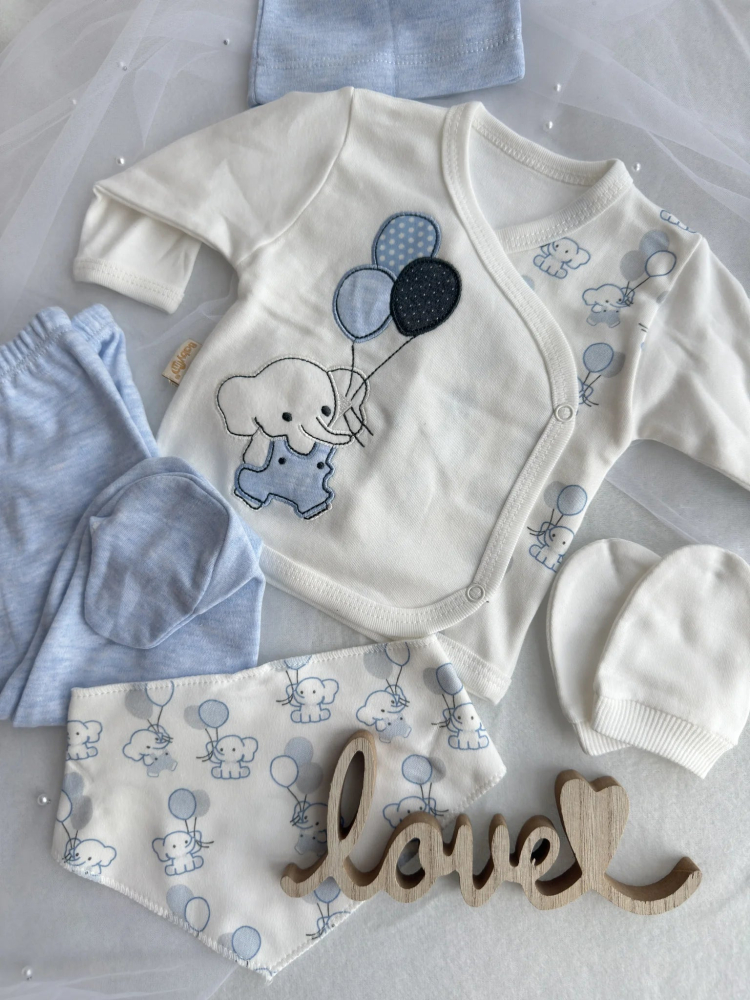 Set salopeta albastra 5 piese cu elefantei 0-3 luni [4]