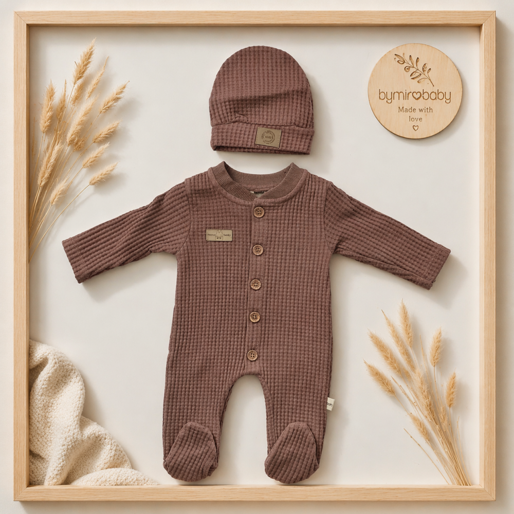 Set salopeta maro inchis cu caciulita bebelusi baieti Murat [2]