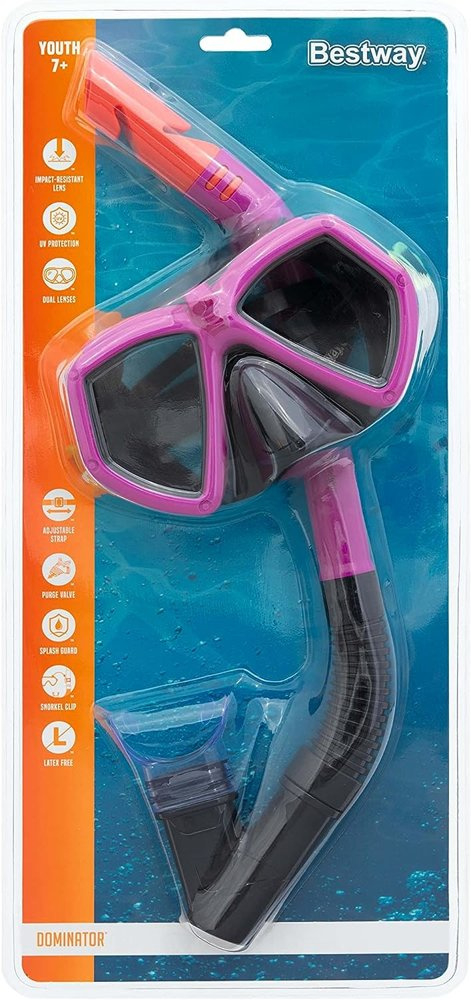 Set snorkeling copii roz, masca/tub, reglabil, 45x21x8cm [5]