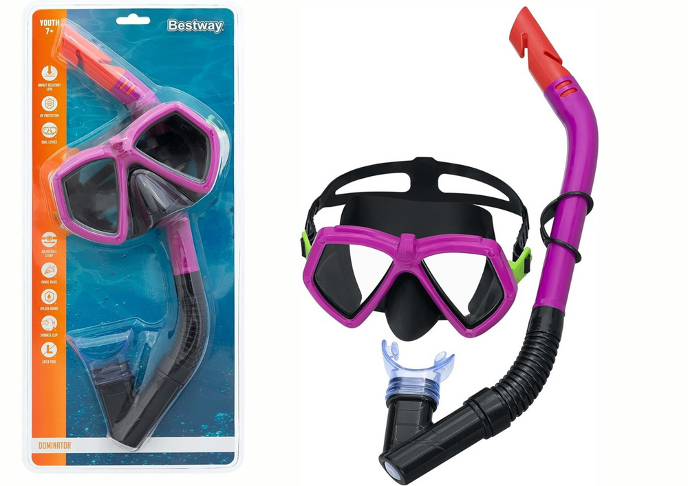 Set snorkeling copii roz, masca/tub, reglabil, 45x21x8cm [9]