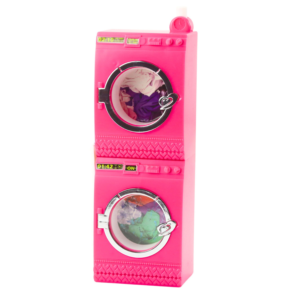 Set Spalatorie pentru Papusi cu Masina de Spalat, Uscator, Umeras si Cos, Roz [3]