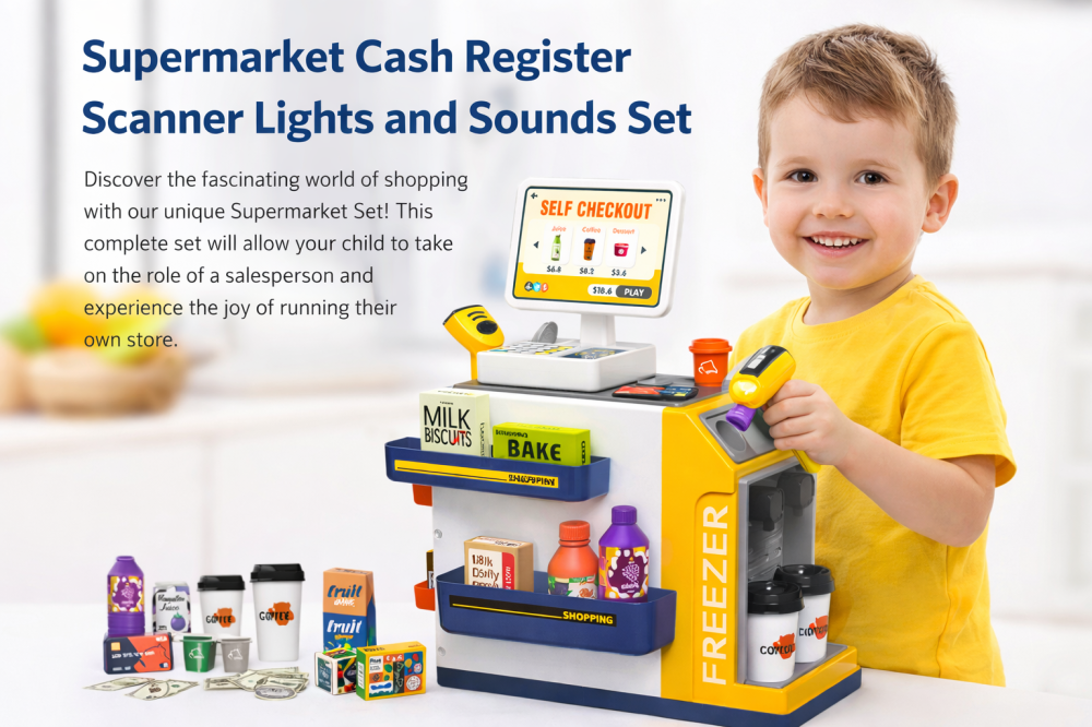 Set Supermarket copii cu casa de marcat si scanner, lumini si sunete | 3+ ani [6]