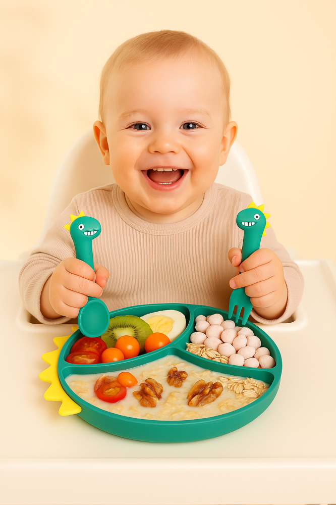 Set complet de hranire bebelusi Dinozaur, verde bebelul [2]