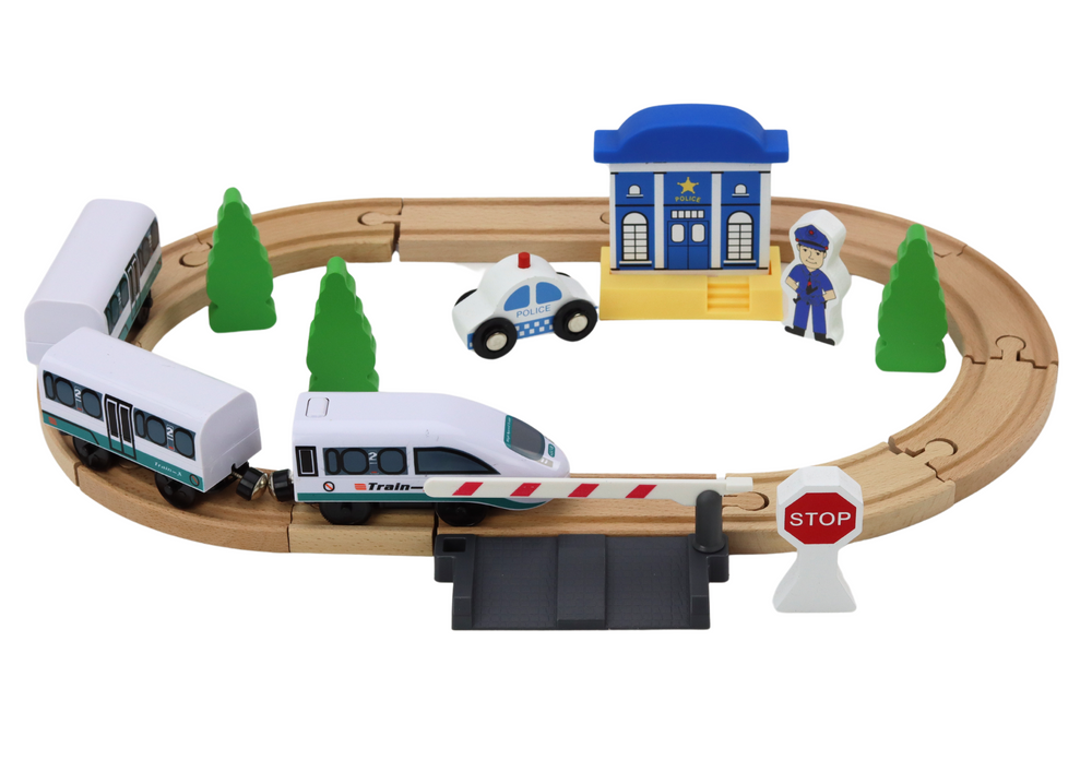 Set Trenulet din Lemn cu Accesorii, Politie și Pod – 3,2 m [3]