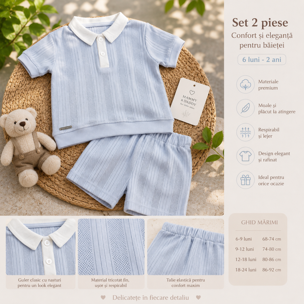 Set vara bebe Mammy&Daddy baieti tricou si pantaloni scurti albastru 6-24 luni [2]