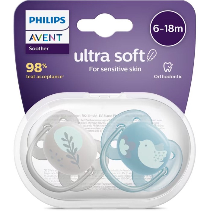Suzeta PHILIPS AVENT Ultra Soft, 6-18 luni, 2 buc, gri-albastru [4]
