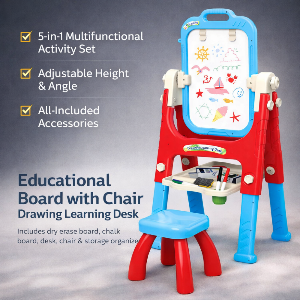Tabla Educationala 5in1 cu Scaun Multifunctionala Accesorii Albastru [3]