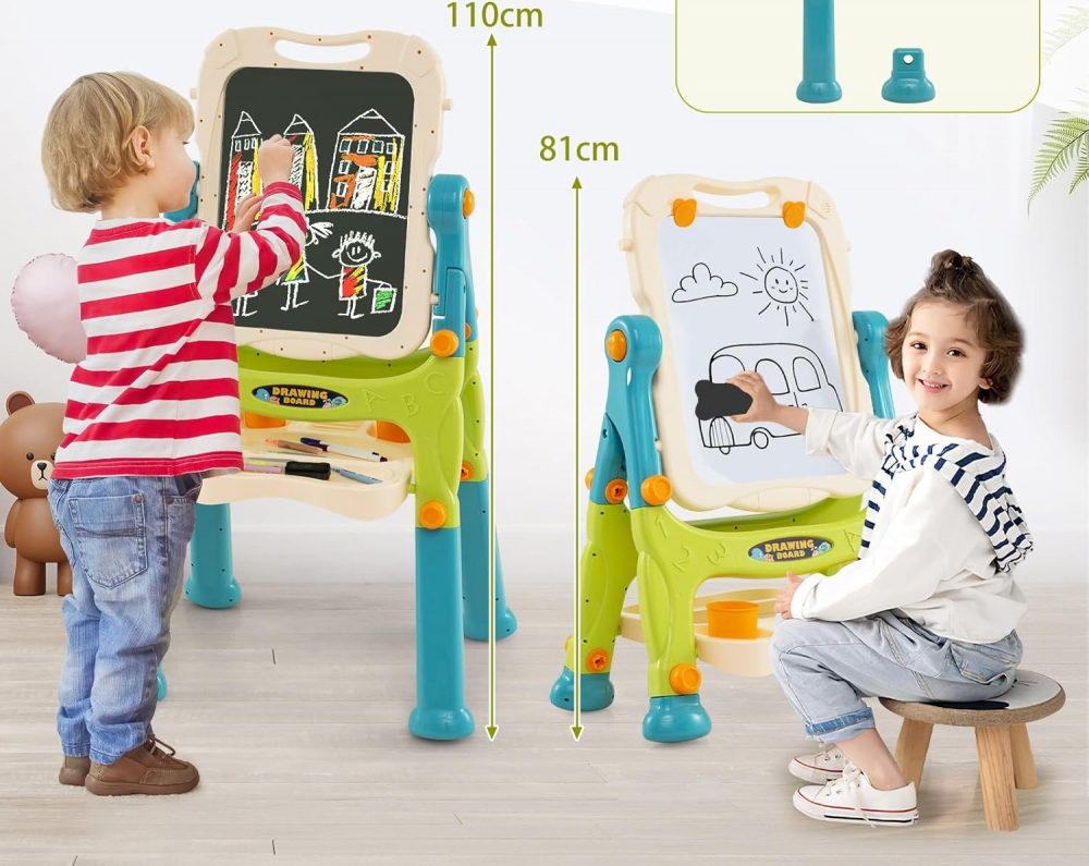Tabla educativa fata-verso magnetica si creta cu accesorii si raft organizator [2]