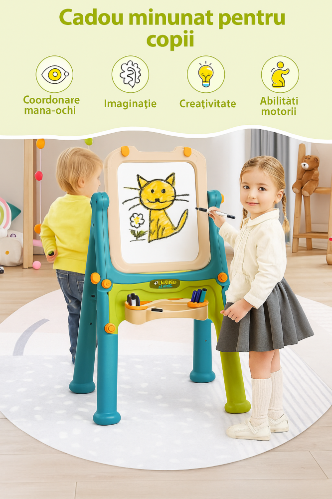 Tabla educativa fata-verso magnetica si creta cu accesorii si raft organizator [8]