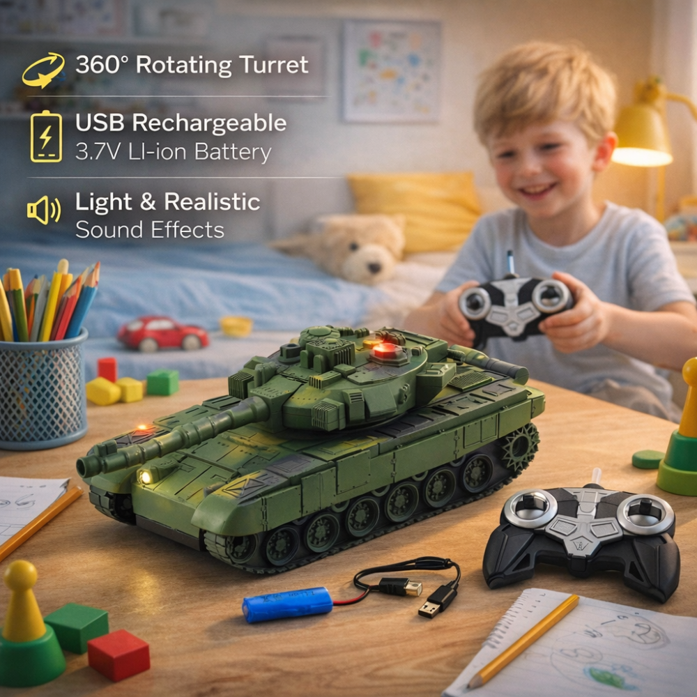 Tanc militar T90 telecomandat RC cu lumini si sunete verde 1:18 [7]