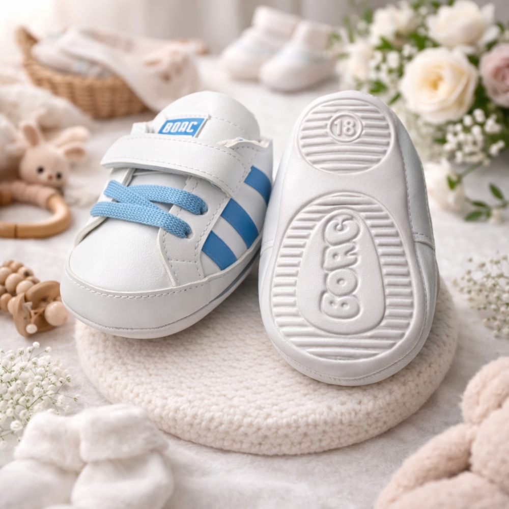 Adidasi BOAC pentru bebelusi albastri cu sireturi si scai [3]