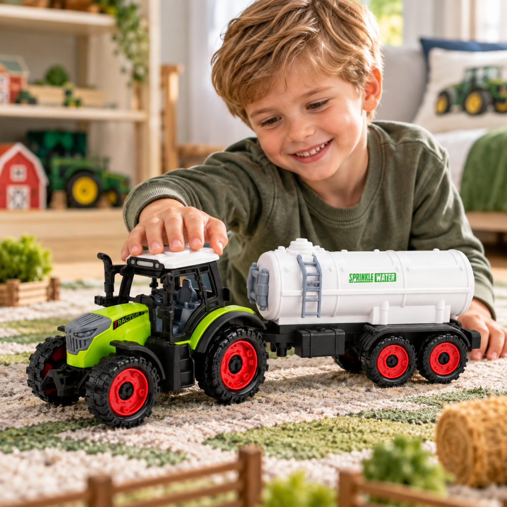 Tractor agricol cu cisterna, tractiune prin frictiune, 34 cm, verde-alb, 3 ani+ [2]