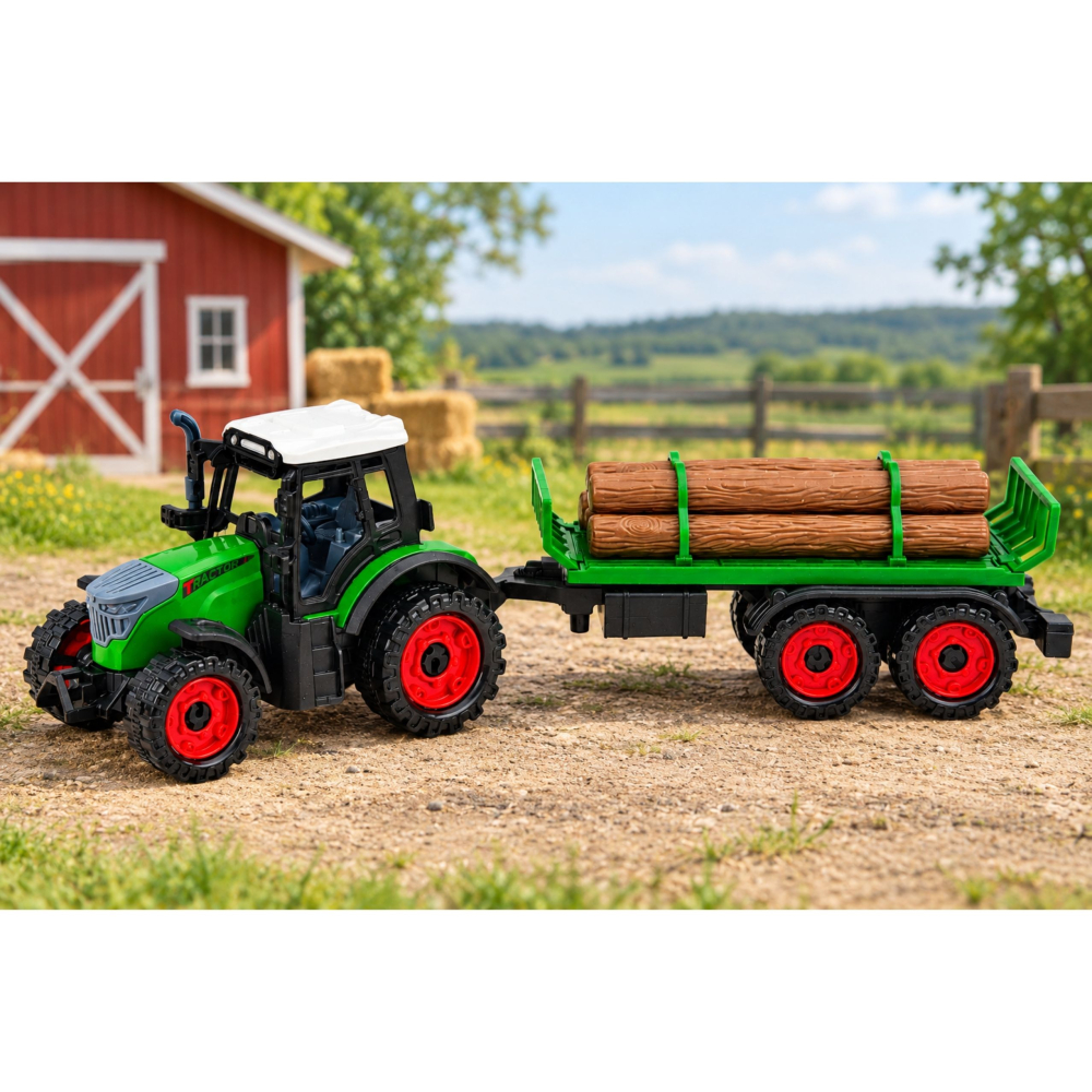 Tractor agricol cu remorca pentru busteni, tractiune prin frictiune, 35 cm, verde, 3 ani+ [6]