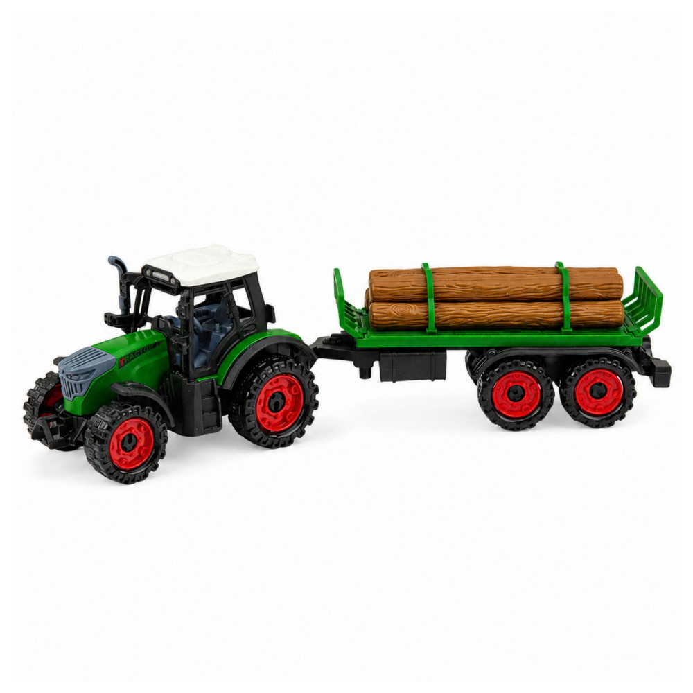 Tractor agricol cu remorca pentru busteni, tractiune prin frictiune, 35 cm, verde, 3 ani+ [3]