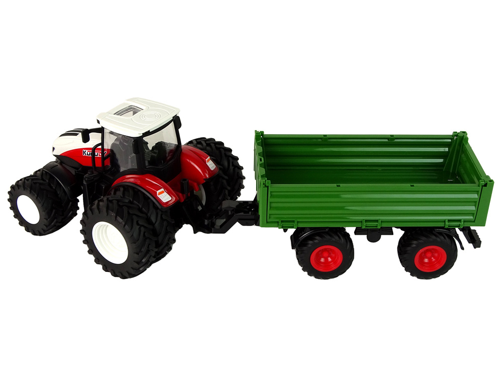 Tractor cu telecomanda RC 1:24 cu remorca, rosu-verde, lumini, mers automat (3+ ani) [4]