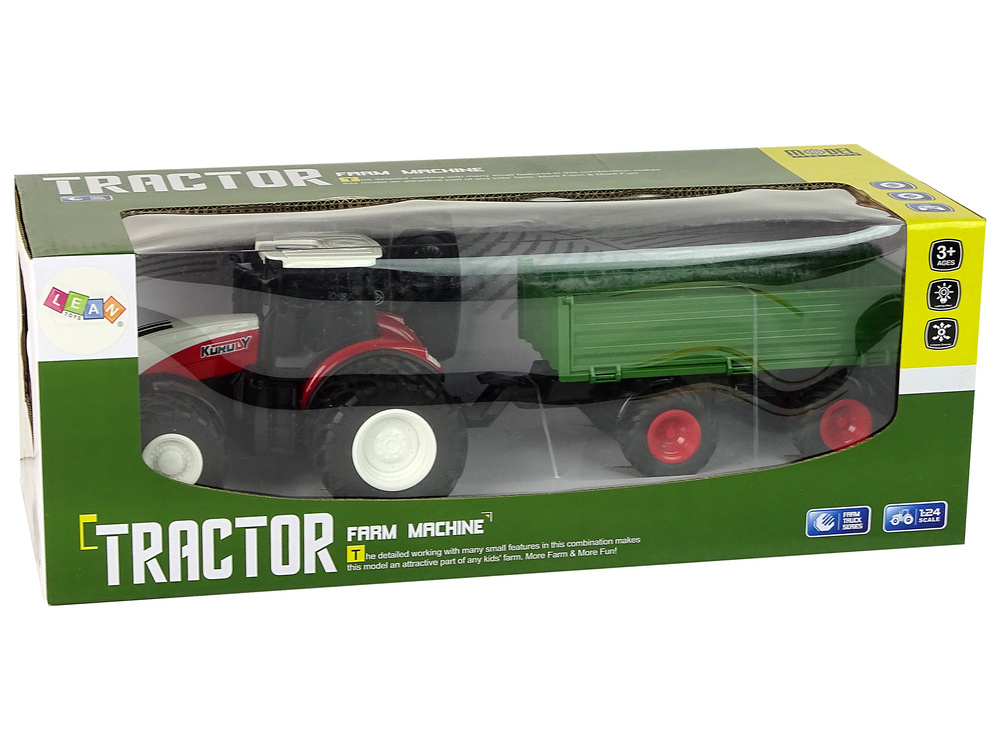 Tractor cu telecomanda RC 1:24 cu remorca, rosu-verde, lumini, mers automat (3+ ani) [6]