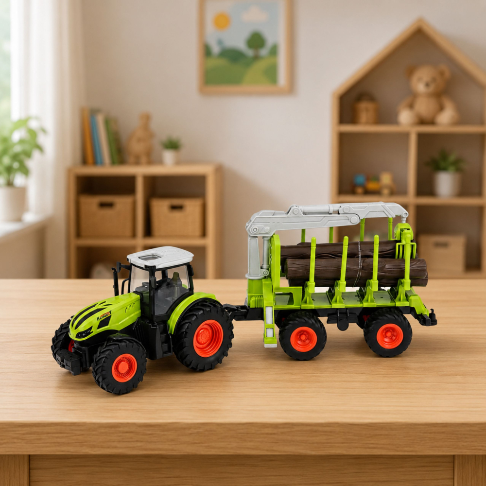 Tractor cu telecomanda, remorca forestiera si busteni 1:24, 3 ani+ [5]
