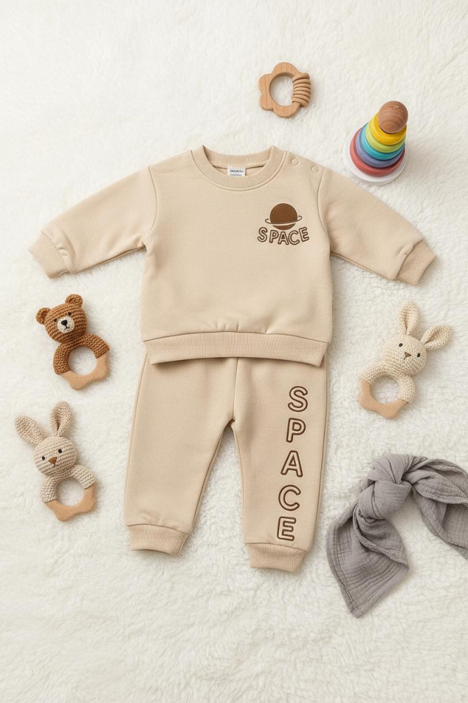 Trening bebelusi Babycoy din bumbac 100% -  SPACE - Crem [4]