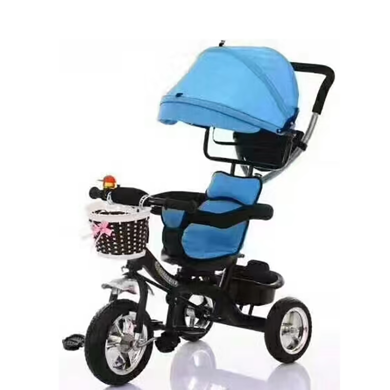 Tricicleta pentru copii, cu maner parental, pedale si copertina reglabila, cosulet de depozitare, Albastru/Negru, 12 luni+ [2]