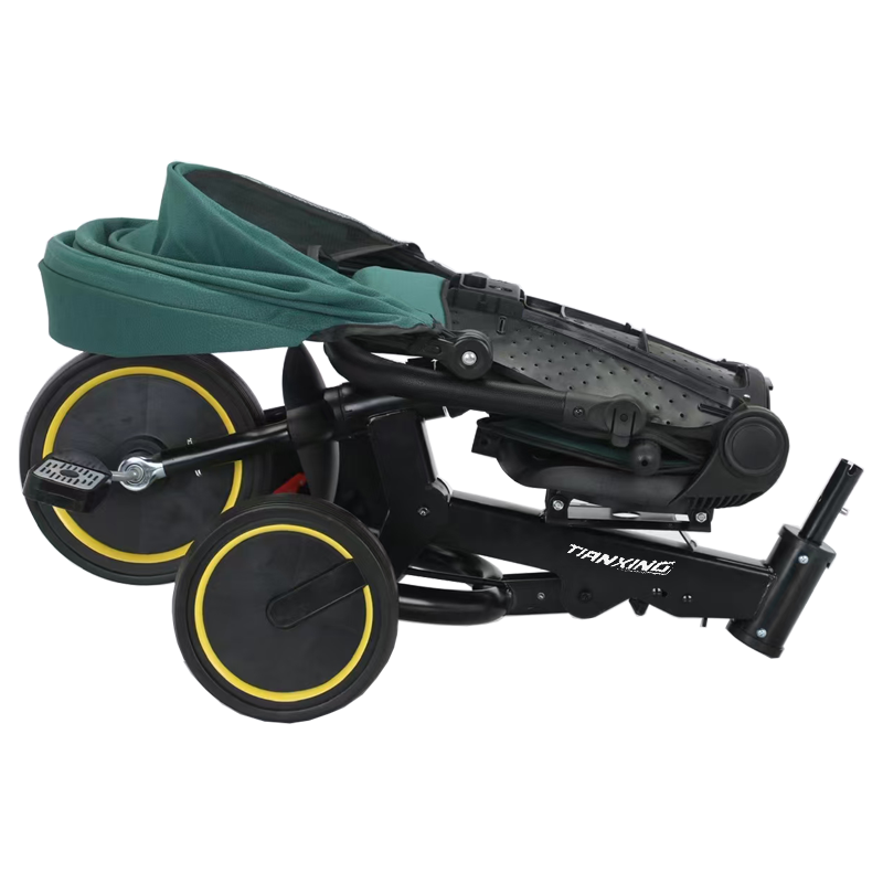 Tricicleta Premium pliabila 5 in 1 copii cu scaun rotativ 360° cu pozitie de somn si maner parental pentru baieti, verde 6 luni+ [4]