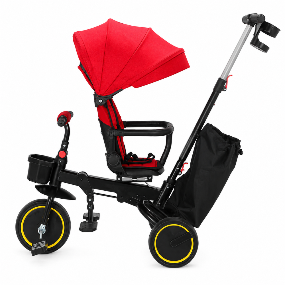 Tricicleta Premium pliabila 5 in 1 copii cu scaun rotativ 360° cu pozitie de somn si maner parental rosie 6 luni+ [4]