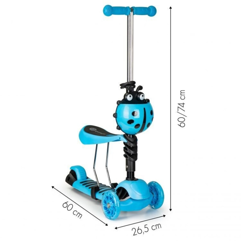 Trotineta 3 in 1 copii cu sezut, roti LED si cos Buburuza, ghidon reglabil 3 trepte, pliabila, max. 25 kg, 3 ani+, albastra [5]