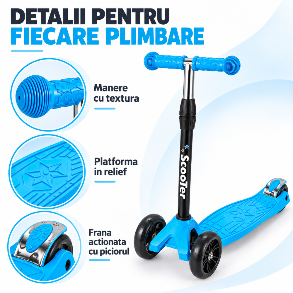 Trotineta copii Scooter 500A, albastra, roti PU, frana spate, max. 40 kg, 3 ani+ [2]
