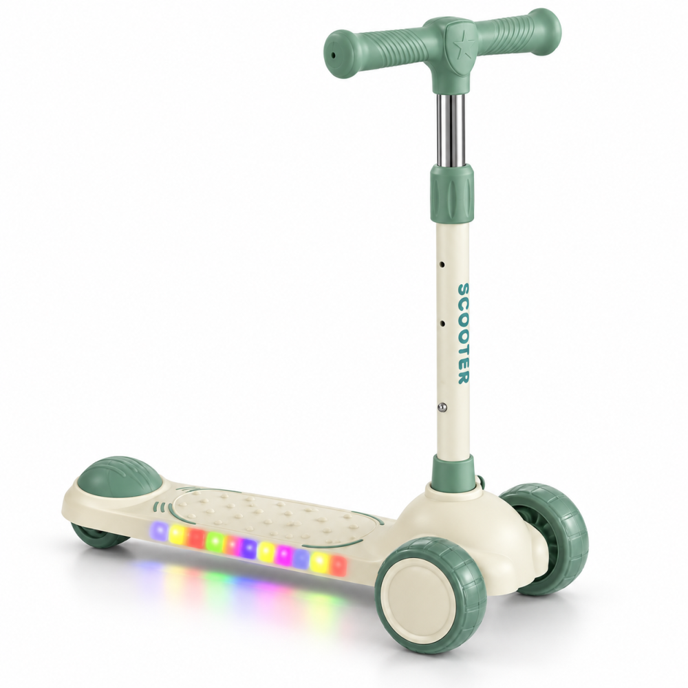 Trotineta copii Scooter cu 3 roti, ghidon reglabil, frana spate, crem-verde, 3 ani+, max. 40 kg [3]