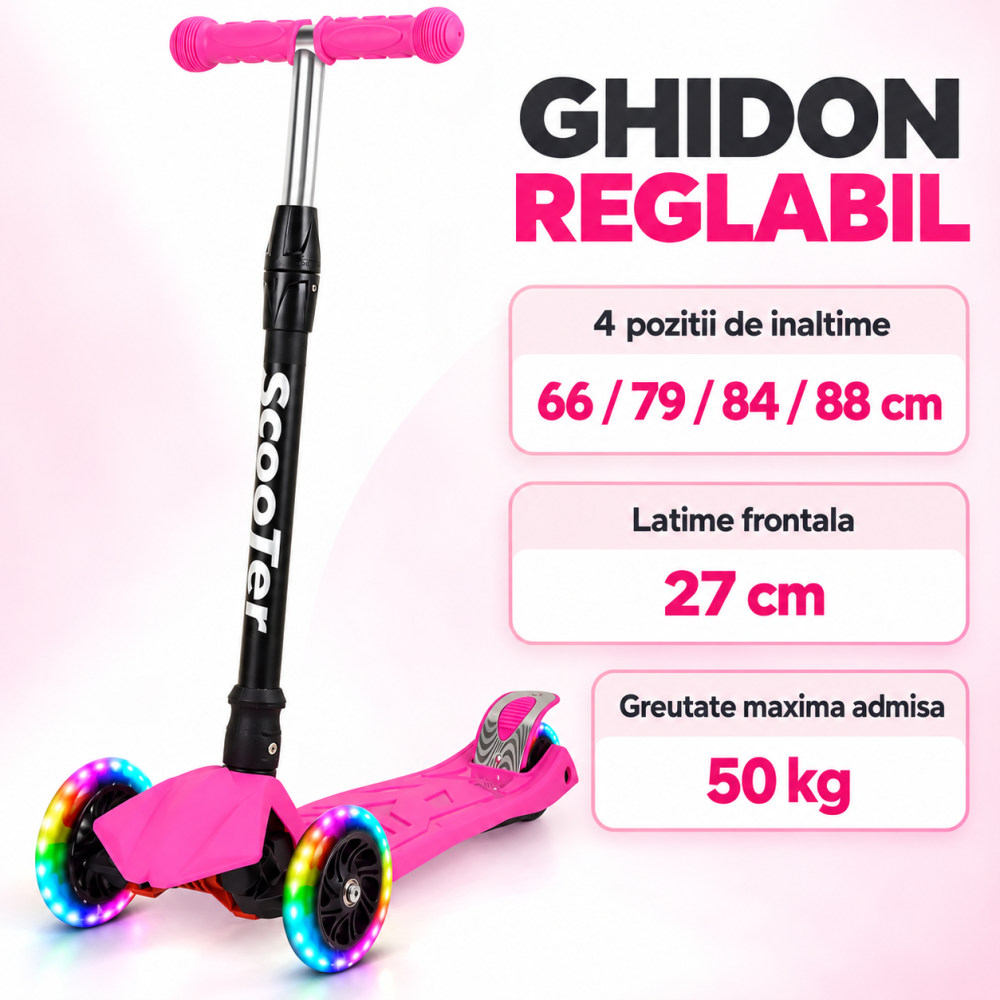Trotineta pentru fetite Scooter 500A, roz, roti PU, frana spate, max. 40 kg, 3 ani+ [6]