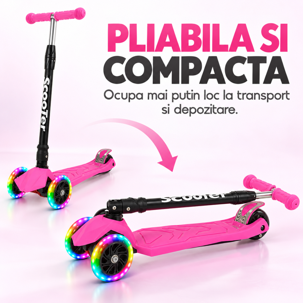 Trotineta pentru fetite Scooter 500A, roz, roti PU, frana spate, max. 40 kg, 3 ani+ [3]