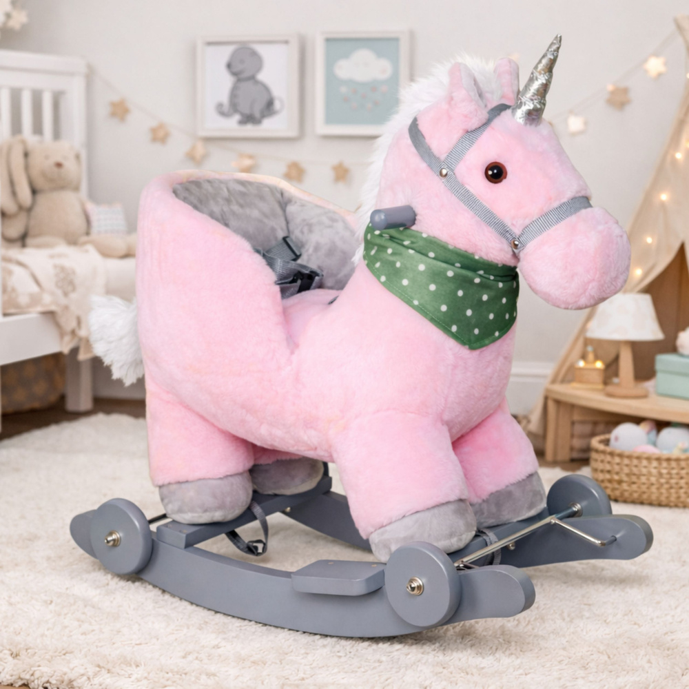 Unicorn balansoar ride-on 2 in 1 cu spatar roz [4]