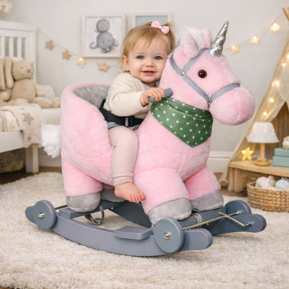 Unicorn balansoar ride-on 2 in 1 cu spatar roz [3]
