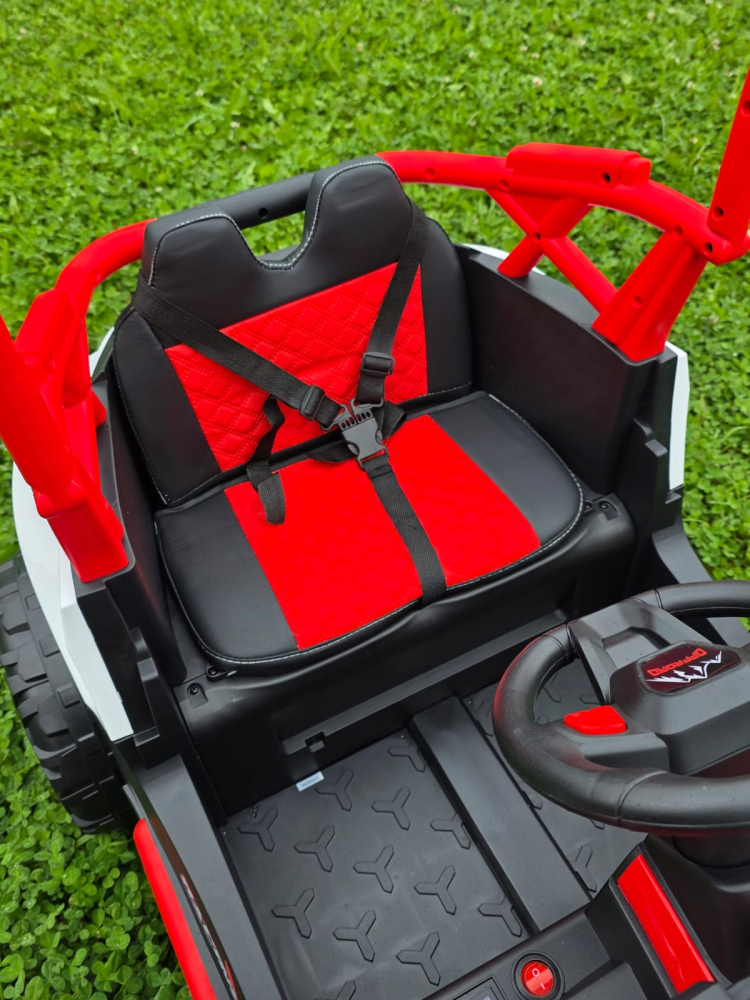 UTV electric Buggy Off-Road pentru copii, 12V 7Ah, 4 motoare 25W, telecomanda parentala, USB, suspensii, alb cu rosu, 3-8 ani [10]