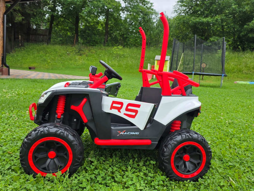 UTV electric Buggy Off-Road pentru copii, 12V 7Ah, 4 motoare 25W, telecomanda parentala, USB, suspensii, alb cu rosu, 3-8 ani [6]