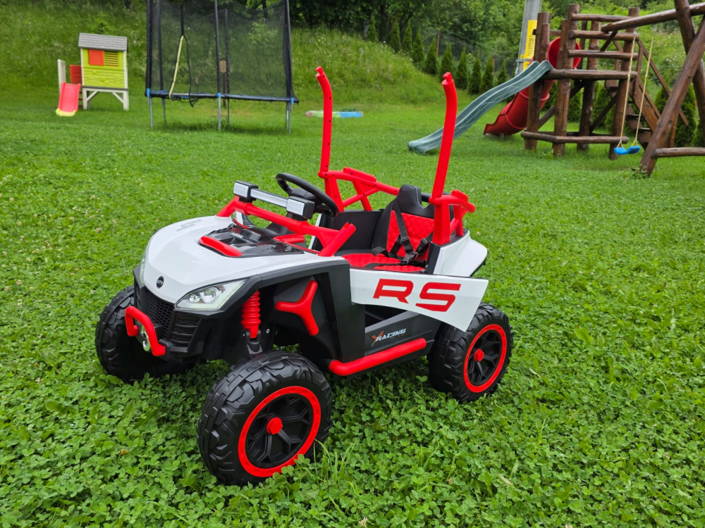 UTV electric Buggy Off-Road pentru copii, 12V 7Ah, 4 motoare 25W, telecomanda parentala, USB, suspensii, alb cu rosu, 3-8 ani [5]