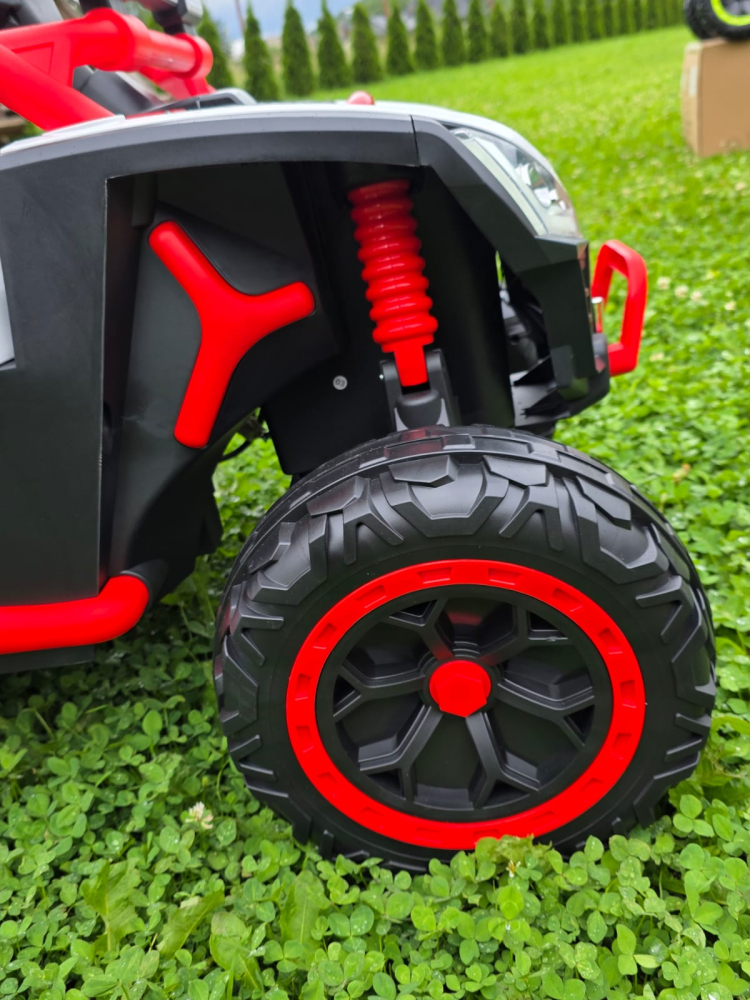 UTV electric Buggy Off-Road pentru copii, 12V 7Ah, 4 motoare 25W, telecomanda parentala, USB, suspensii, alb cu rosu, 3-8 ani [9]
