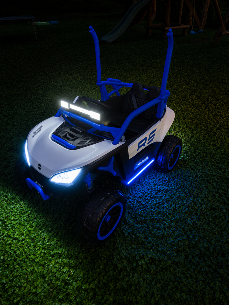 UTV electric Buggy Off-Road pentru copii, 12V 7Ah, 4 motoare 25W, telecomanda parentala, USB, suspensii, alb cu albastru, baieti, 3-8 ani [2]