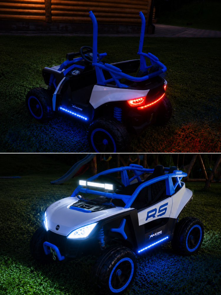 UTV electric Buggy Off-Road pentru copii, 12V 7Ah, 4 motoare 25W, telecomanda parentala, USB, suspensii, alb cu albastru, baieti, 3-8 ani [7]